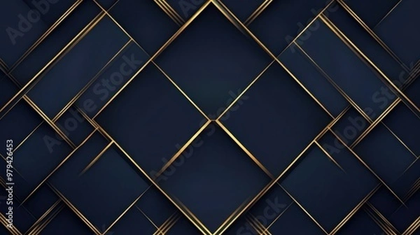 Fototapeta Abstract art deco background with golden lines in a diamond shape on a dark blue background