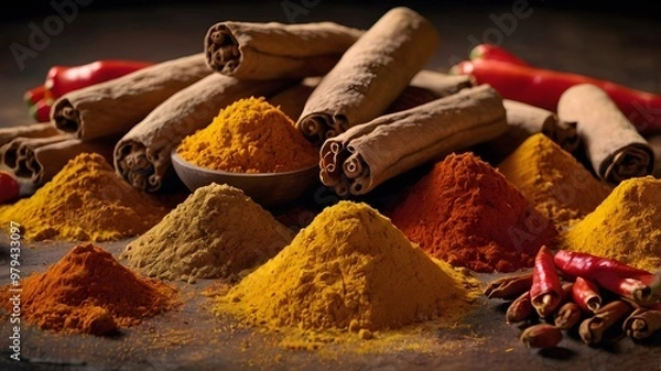 Fototapeta Traditional asian food spicies ,all arranged in a stunning and artistic display for your advertisement needs.