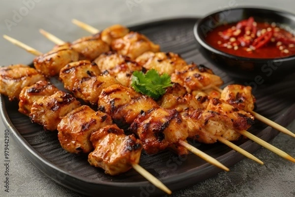 Obraz Thai chicken satay with a side of peanut sauce