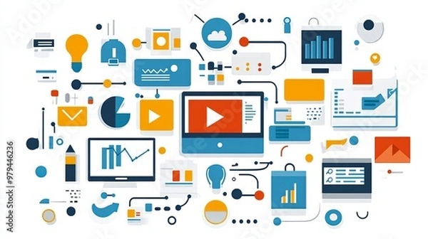 Obraz Minimalist SEO strategy illustration with clean design, focusing on clear visual elements of search engine optimization. 