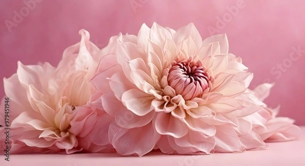 Fototapeta organza flower dahlia on  a delicate powdery pink background. copy space