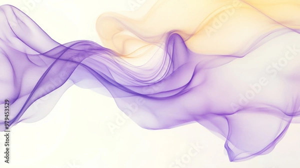 Fototapeta Soft pastel fluid shapes in lavender and pale yellow flow around the edges of a clean white background, with smooth, organic curves and subtle transitions.