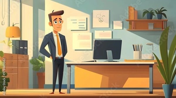 Fototapeta Confident Professional Businessman Working in Modern Office Environment