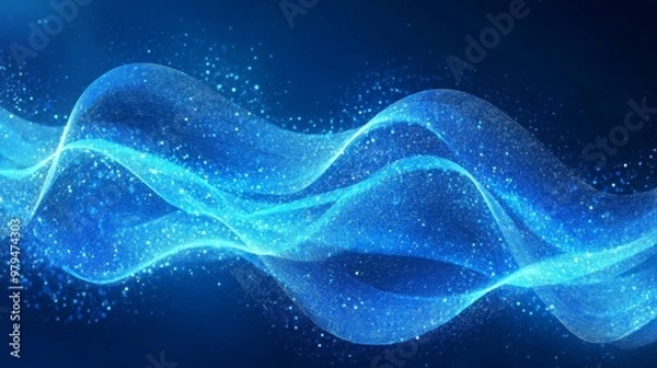 Fototapeta Attract Blue Line Movement, Abstract Wave Line, Light Technology Background, Copy Space 