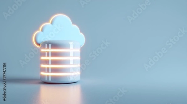 Fototapeta A modern cloud symbol over a data storage unit, representing cloud computing and digital data management.