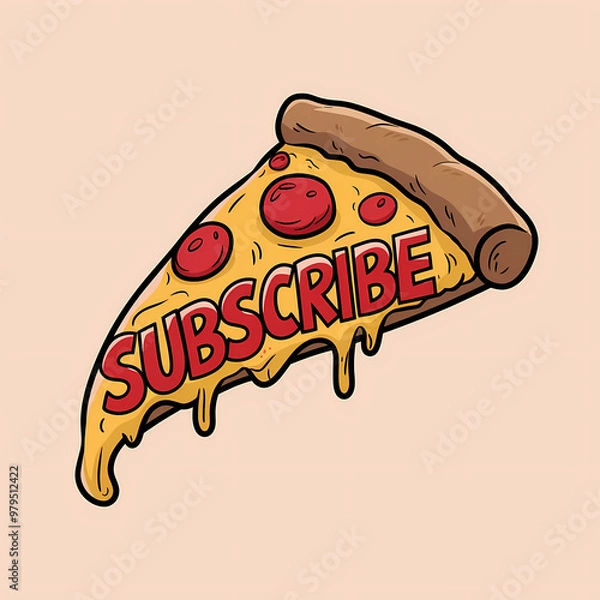 Fototapeta A subscribe button shaped like a giant slice of pizza, comic illustration