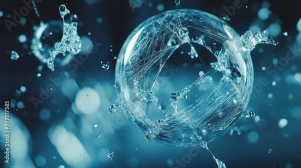 Fototapeta Dynamic water splash with an intricately detailed bubble in mid-air