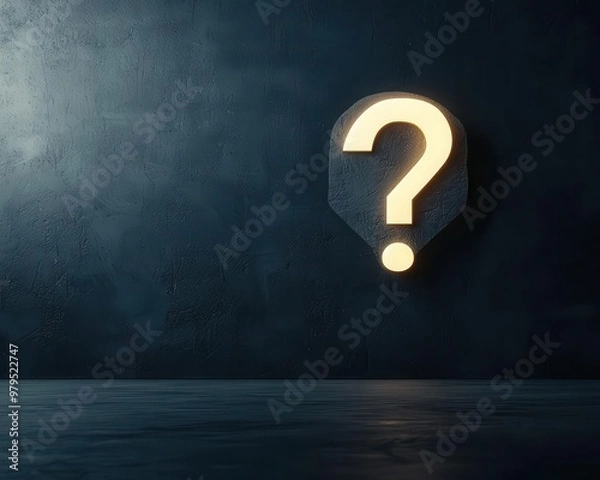 Fototapeta Polygon human head with glowing question mark over a tech background, 3D illustration