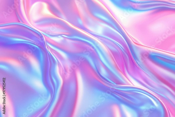 Fototapeta Smooth pink and blue satin fabric flowing and forming waves abstract background