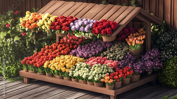 Obraz Charming Flower Stand with Hydrangeas and Succulents