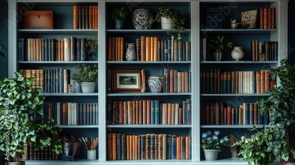 Obraz A well-organized bookshelf with decorative items