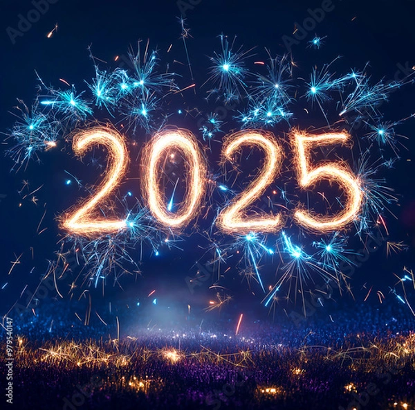 Fototapeta 2025 Happy New year, fireworks in the sky