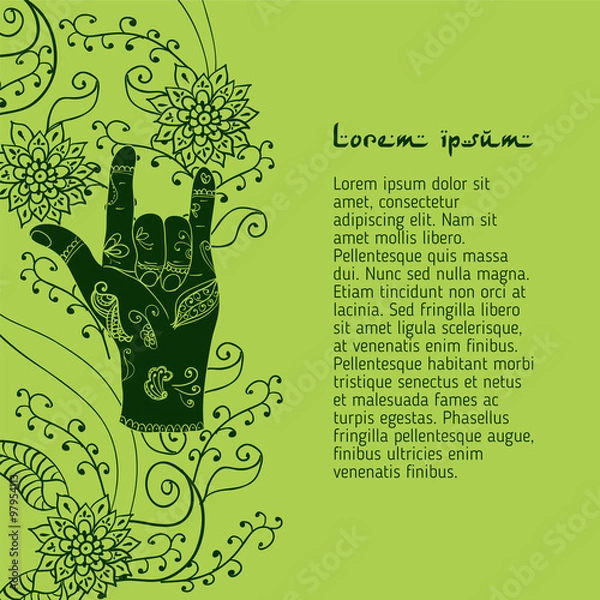 Fototapeta Element yoga attracting love mudra hands with mehendi patterns.