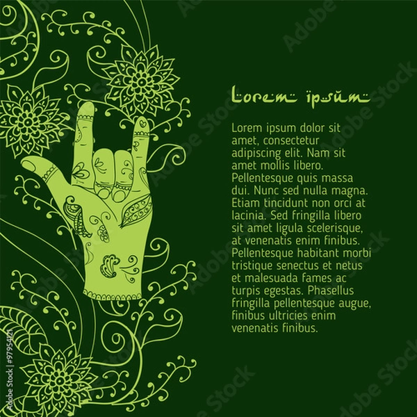 Fototapeta Element yoga attracting love mudra hands with mehendi patterns.
