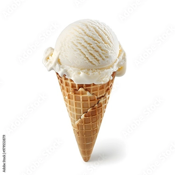 Fototapeta Single Scoop of Vanilla Ice Cream in a Waffle Cone