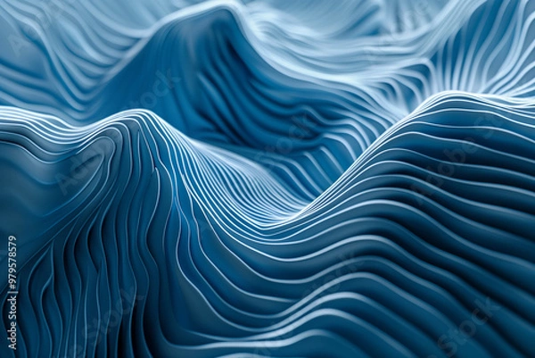 Fototapeta 3d render of blue wave mountains shape dark background