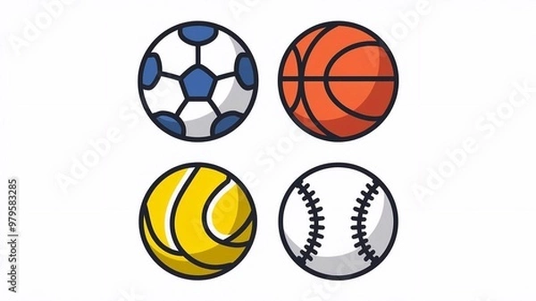 Fototapeta Set of flat icons related to sport ball. Ball Equipment Sports Linear icon collection