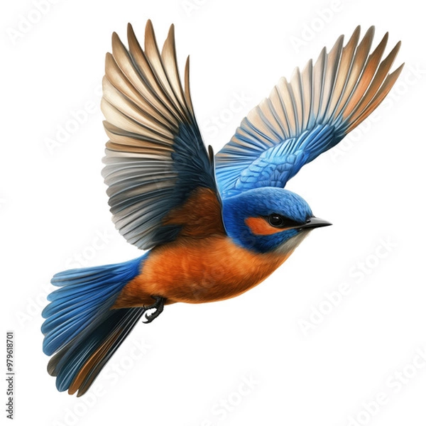 Fototapeta A stunning bluebird gracefully soaring through a clear sky during a bright summer afternoon