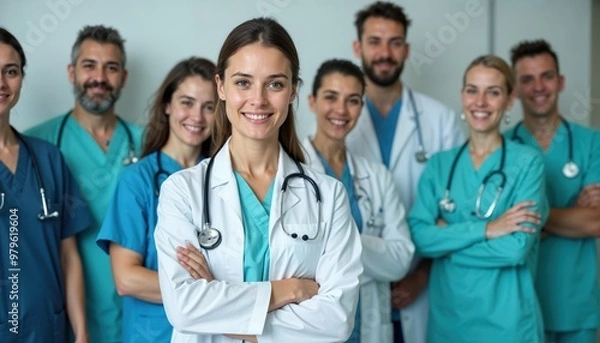 Obraz Smiling Doctor Leading a Team of Medical Professionals