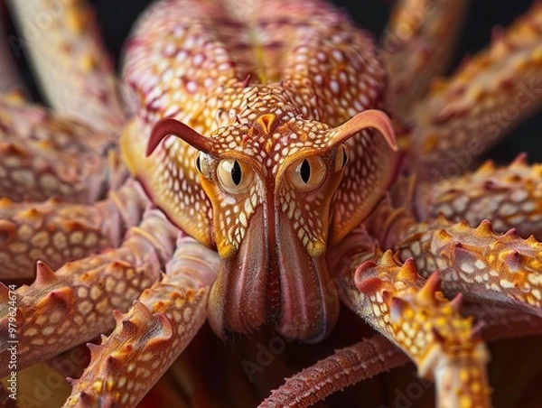 Fototapeta Close-Up Macro Photography of a Spiky Spider with Striking Eyes