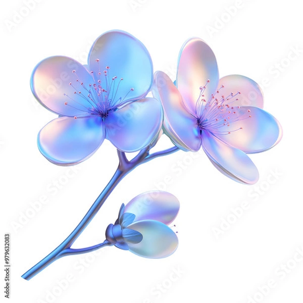 Obraz blue pink frangipani flower fluid holographic Iridescent 3d render icon isolated on transparent background cutout