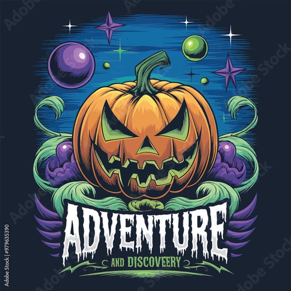 Fototapeta 2d vector illustration Halloween t shirt icon design items ghost character Candles in carved pumpkin
