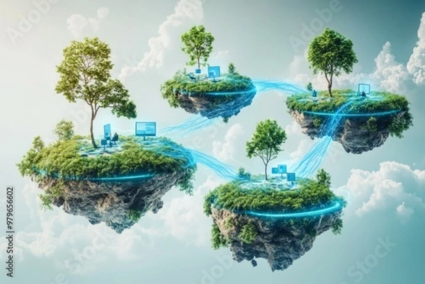 Fototapeta The Cloud Workspace, Remote Work and Collaboration Tools