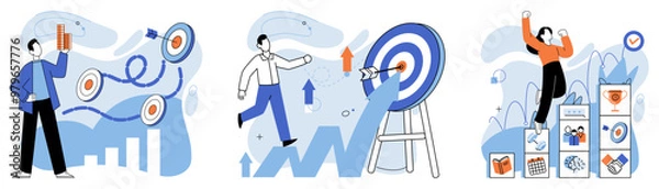 Fototapeta Strategic planning. Vector illustration. Continuous development is key to staying ahead as company Overcoming difficulties is part strategic planning process Generating new ideas is vital