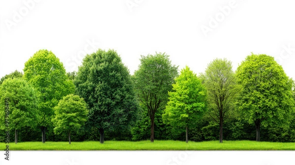 Fototapeta Green Tree Border with Grass Isolated on White Background