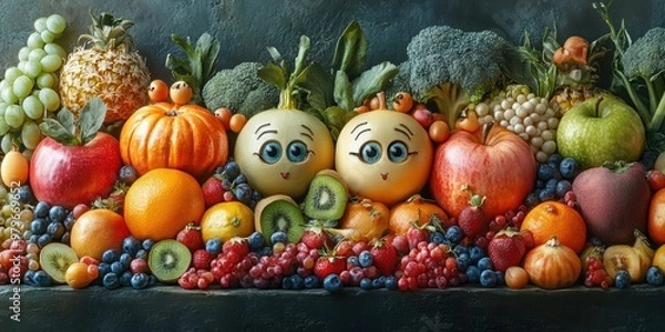 Fototapeta An imaginative city where animated fruits and vegetables make every street corner a whimsical experience