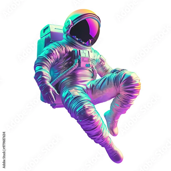 Obraz Iridescent colored or holographic astronaut isolated on transparent background