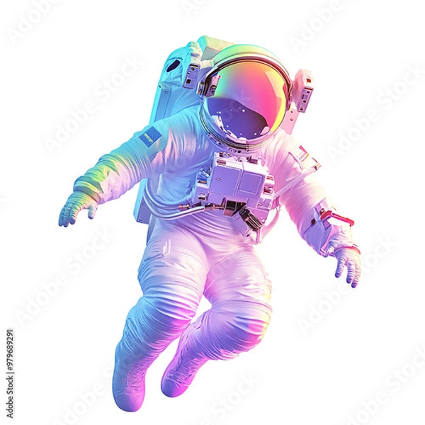 Obraz Iridescent colored or holographic astronaut isolated on transparent background