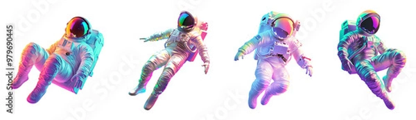 Obraz Iridescent colored or holographic astronaut set isolated on transparent background
