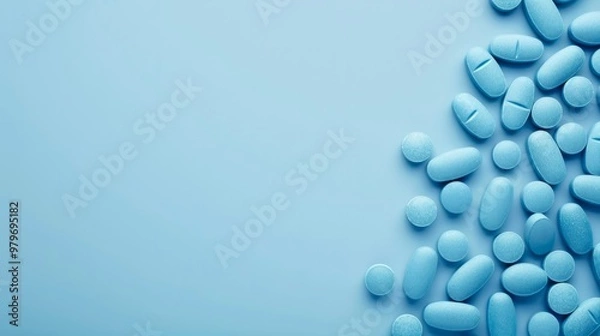 Obraz Blue pills on blue background generative ai