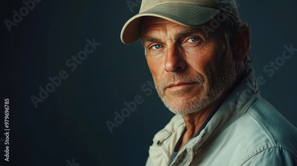 Fototapeta Retraro de hombre mayor con gorra. Posando con elegancia y un aspecto lujoso.