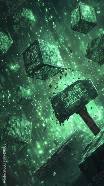 Fototapeta Mining the Future, Blockchain and Cryptocurrency