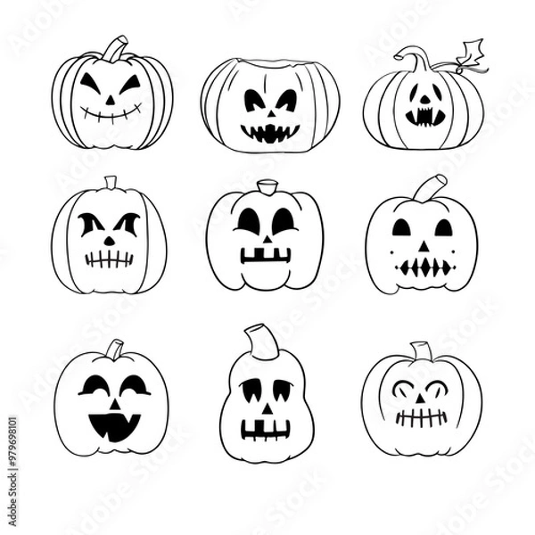 Obraz Jack O Lantern Halloween Vector Set 