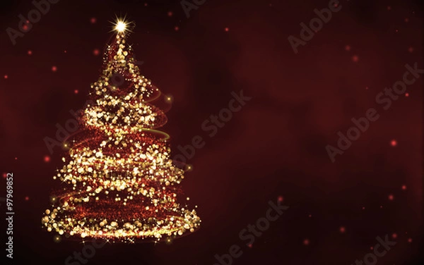 Fototapeta elegant red christmas background with christmas tree
