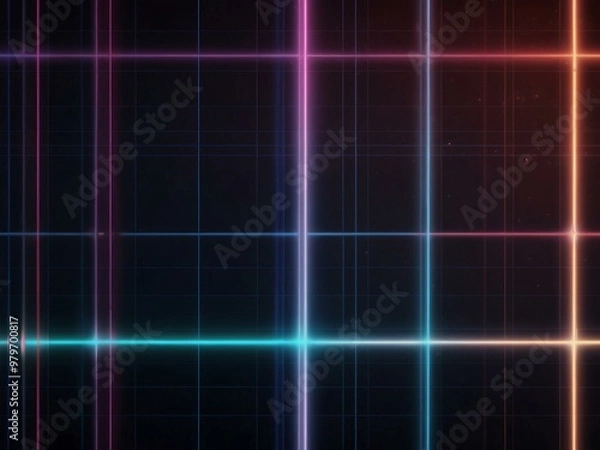 Fototapeta Endless neon grid background with glowing lines