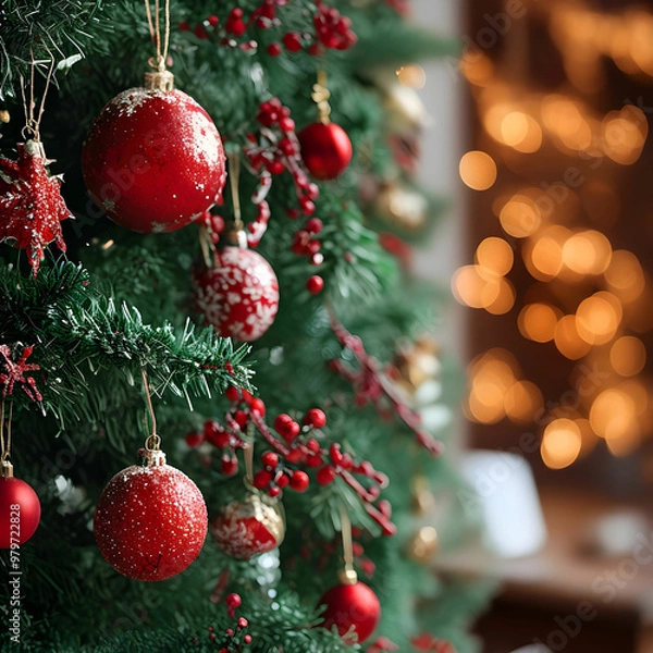 Fototapeta christmas tree with decorations, Generative AI	