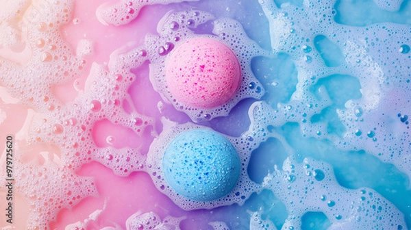 Obraz Fizzy bath bombs on a colorful foam background