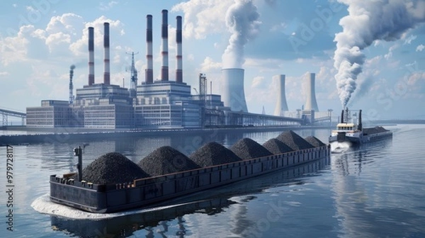 Fototapeta Coal Barge Transporting Fuel to a Power Plant