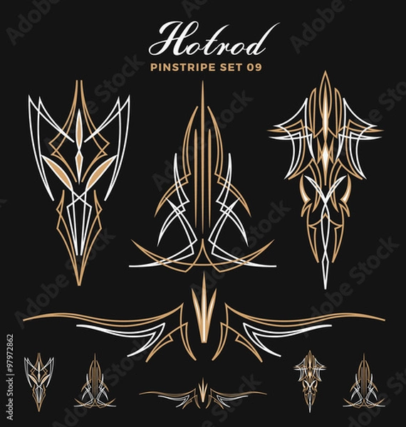 Fototapeta Zestaw vintage pin striping grafiki liniowej. Na naklejkę winylową, szablon do malowania, tatuaż. Ilustracji wektorowych