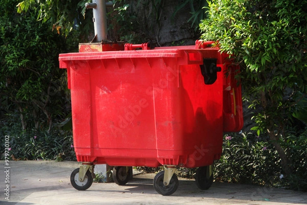 Fototapeta a trash can in an outdoor park