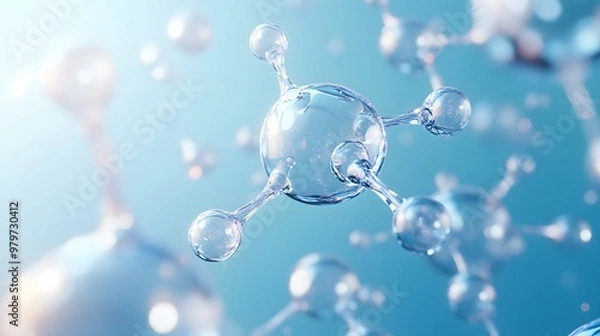 Fototapeta Abstract 3D Render of a Water Molecule with a Blue Background