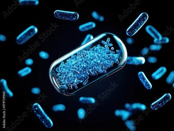 Fototapeta Microscopic organisms like Lactobacillus glowing, enhancing immune system through probiotics