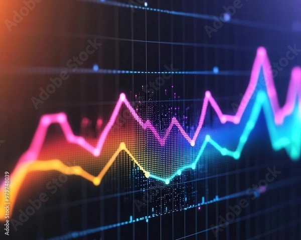 Fototapeta Growing market trends displayed on a dynamic line graph, vibrant colors for data insights