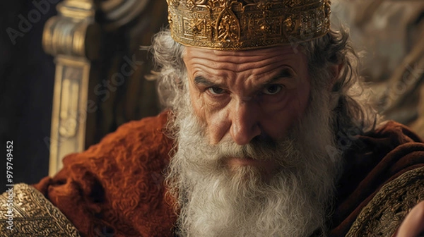 Fototapeta David from the Bible, who became a king, is known for many deeds, including the defeat of Goliath. David possessed many virtues such as courage, loyalty, and piety, and was a servant of God.