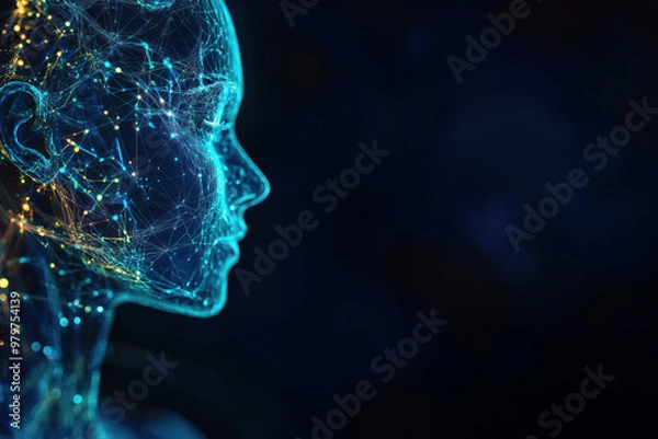 Obraz Detailed profile of digital human face with networks