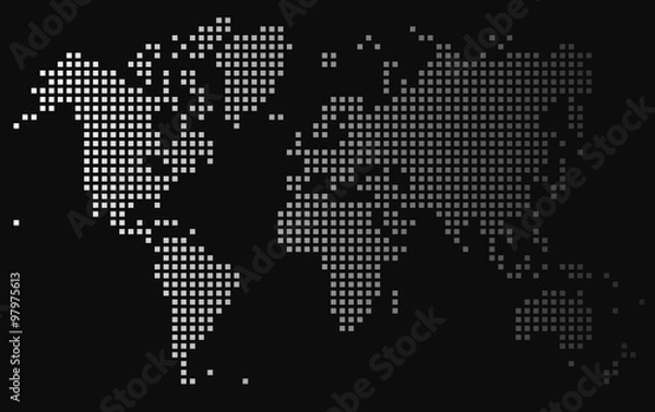Fototapeta Gradient square world map on black background, vector illustration.